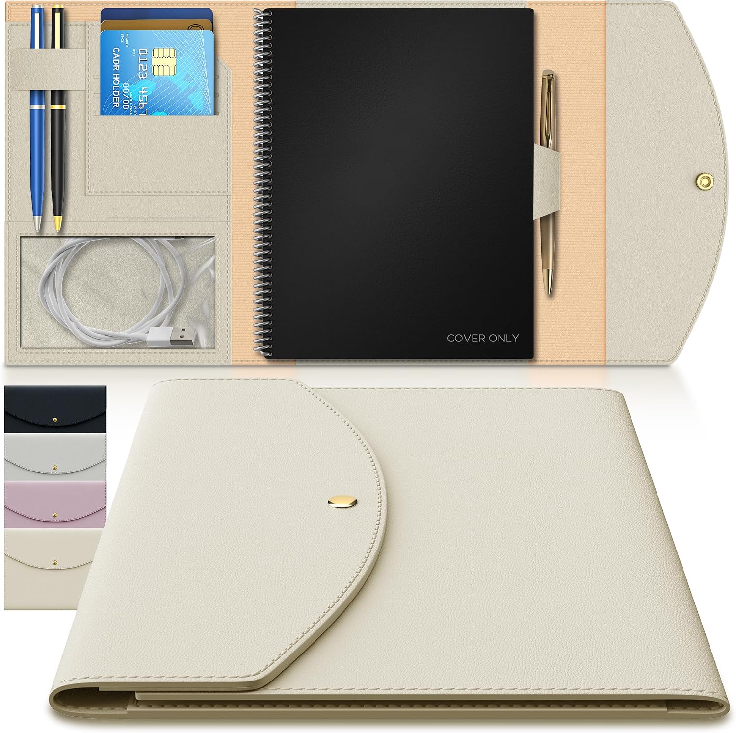 Slim Lightweight Organizer Cover for Rocketbook Accessories, Journal, Notebook - Letter Size A4 Fits 8.5x11 Book - Hobonichi Cousin, Stalogy and Midori MD Planners - Soft & Flexible Faux Leather Cover | Journal cover fits 8.5 x 11in Rocketbook Core, Panda, Fusion | Vegan leather, 4 pen loops | Notebook not included Slim Notebook Organizer Cover - Image 1