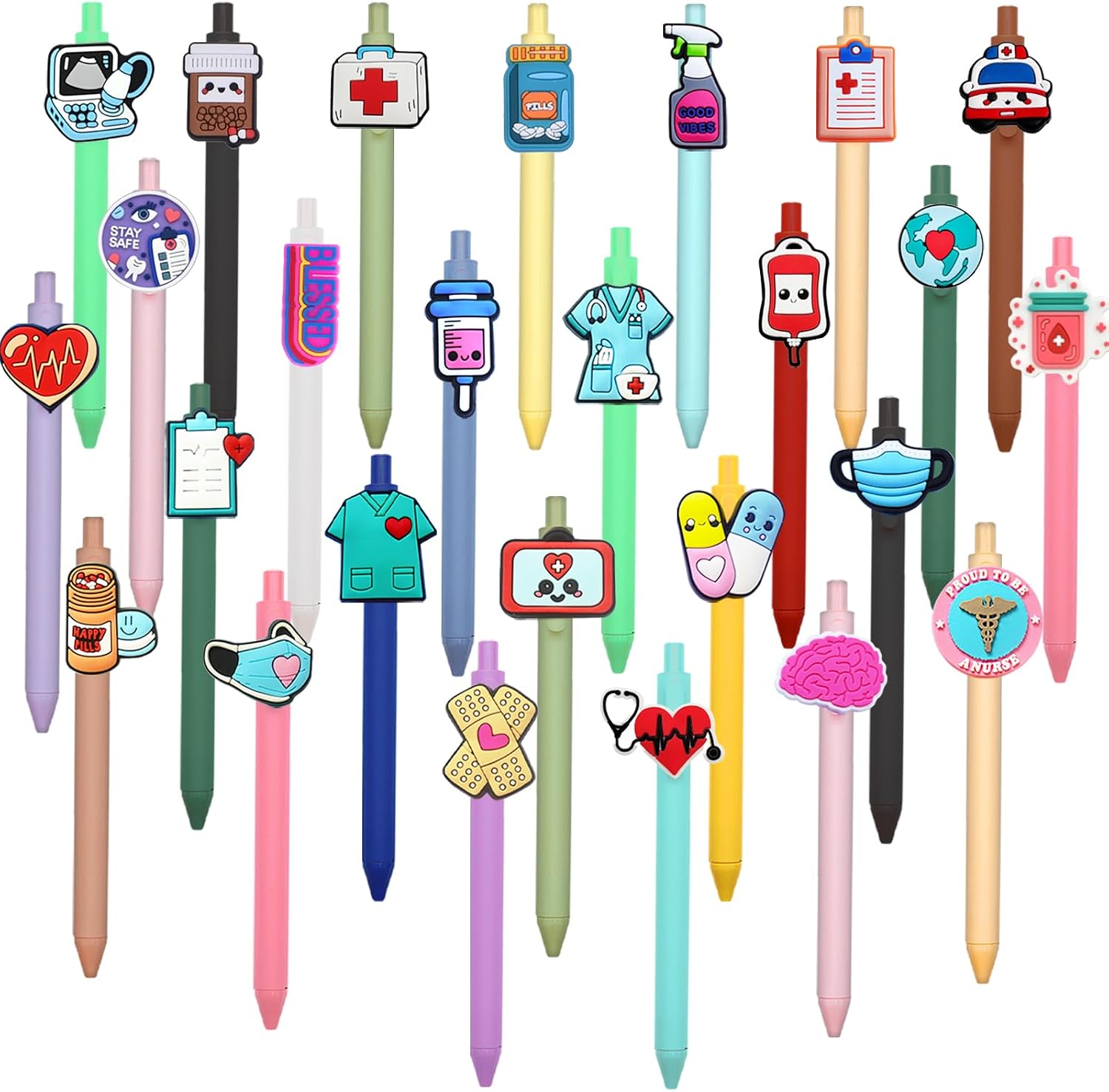 Nursing-Theme Ballpoint Pen Set - 26 Pieces with 10 Refills, Black Ink