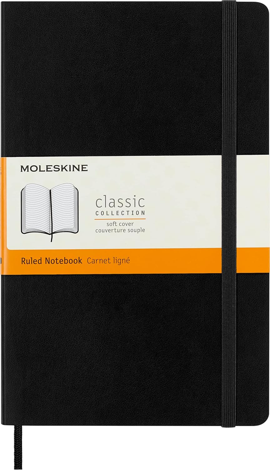 Classic Soft Cover Ruled Notebook, 5 x 8.25 in - 192 Pages, Black
